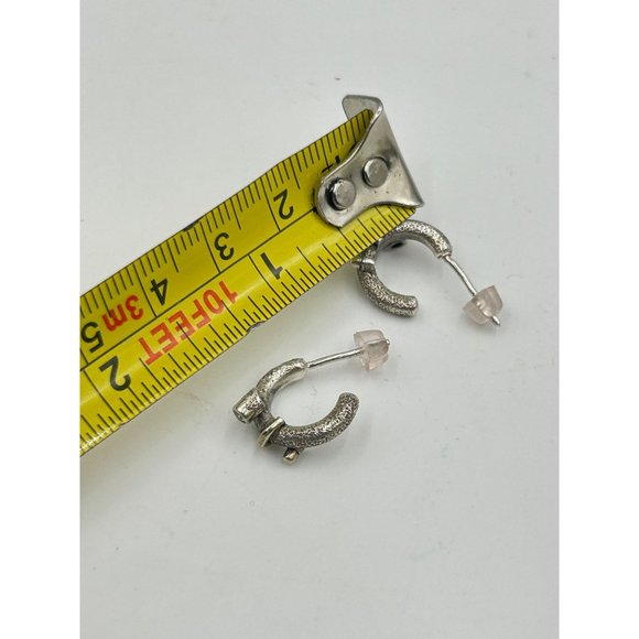 Tiny Half Hoop Earrings Sterling Silver Gold Wash Accents & CZ Stones Pierced - Picture 7 of 7